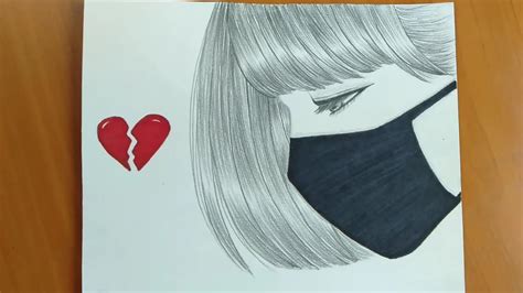 رسم سهل كيوت رسم انمي بنت حزينة ترتدي كمامة بالرصاص رسم بنات كيوت