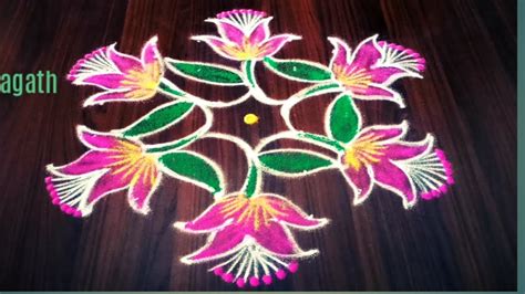 Easy Lotus Flowers Rangoli Design With Dots Made Easy To Draw For