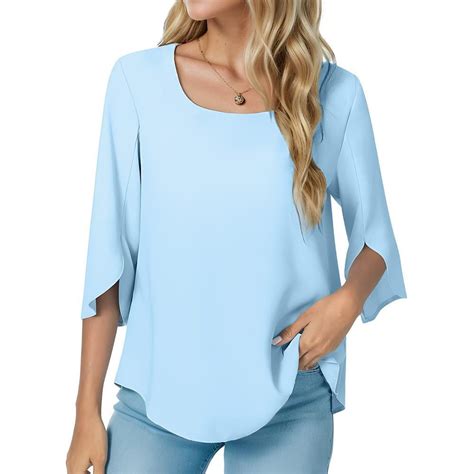 Weardear 3 4 Sleeve Chiffon Blouses For Women Dressy Casual Square Neck