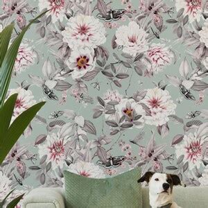 Mint Green Floral Wallpaper, Peel and Stick Boho Floral Wallpaper ...