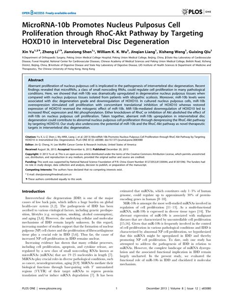 Pdf Microrna 10b Promotes Nucleus Pulposus Cell Proliferation Through