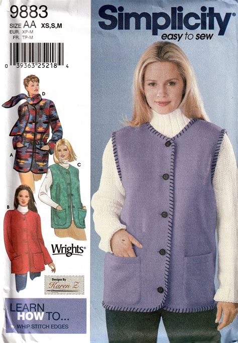 Sewing Pattern Simplicity 9883 Womens Jacket Vest And Scarf Size 6 16