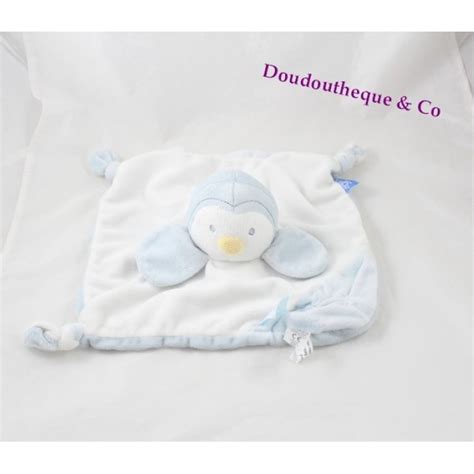 Doudou Plat Percy Pingouin The Gro Company Bleu Blanc Veil Cm