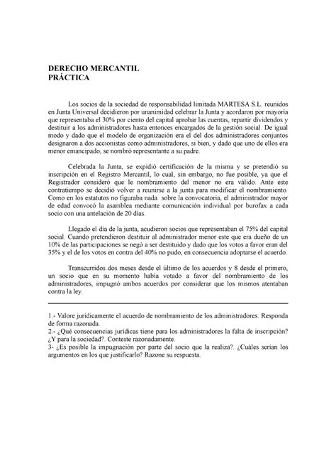 Practica nº 8 derechon mercantil DERECHO MERCANTIL PRÁCTICA Los