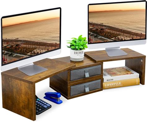 marty dual monitor stand riser   drawers length angle height