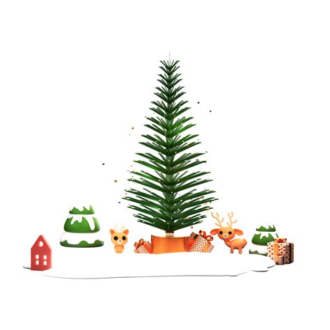 3d Render Of Xmas Trees Reindeers And T Boxes For Merry Christmas