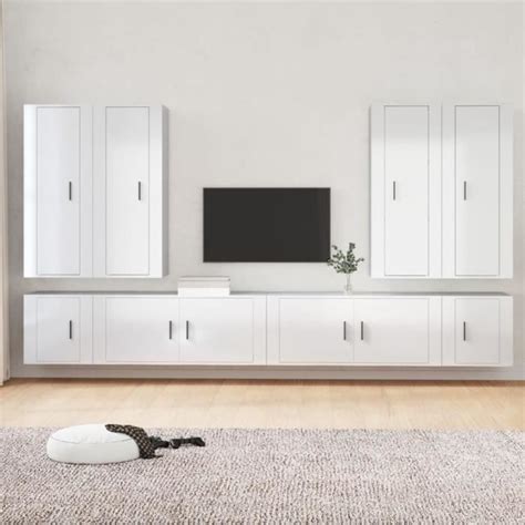 CWU Ensemble de meubles TV 8 pcs Blanc brillant Bois d ingénierie