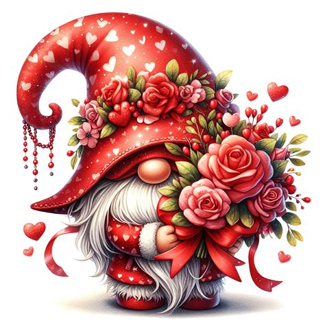 Watercolor Valentines Gnome Clipart Valentine Printable