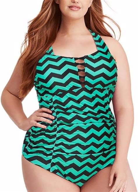 Gestreifte Plus Size Bademode Frauen Große Größe One Piece Badeanzug Badeanzug Badeanzug Frauen