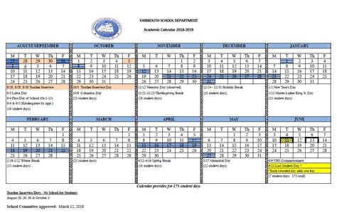 2018-2019 School Calendar | YARMOUTH SCHOOL DEPARTMENT