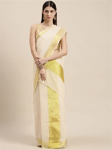 Buy Thara Saree Off White Zari Pure Cotton Kasavu Mundu Sarees Sarees