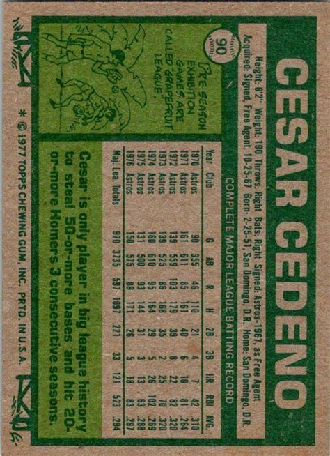 1977 Topps Cesar Cedeno SP 13 Houston Astros EBay