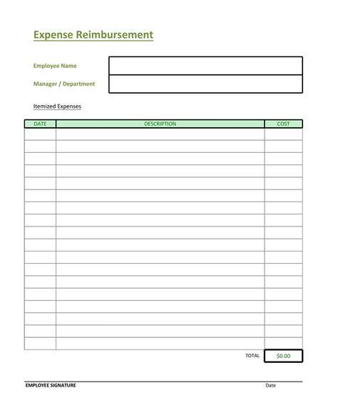 Employee Reimbursement Form Template Excel Templates