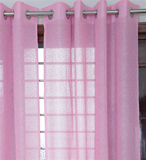 Buy Pink Abstract Polyester Ft Sheer Eyelet Door Curtains Set Of