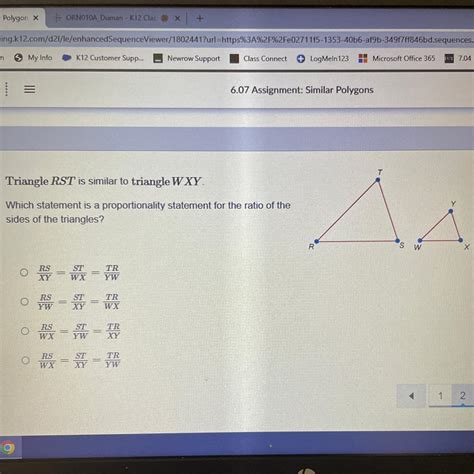 Triangle RST Is Similar To Triangle WXY Which Statement Is A