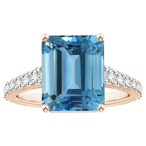 Customizable ANGARA GIA Certified Emerald Cut Aquamarine Ring In Rose