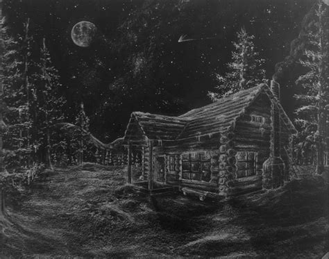 Winter Cabin, Black Paper/White Charcoal, 11x14 : r/Art