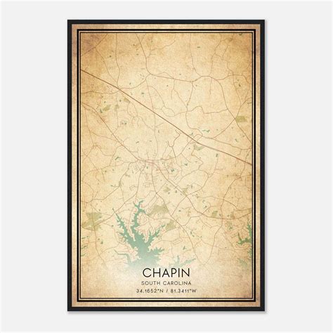 Vintage Chapin South Carolina Map Poster Chapin Sc City Road Wall Art