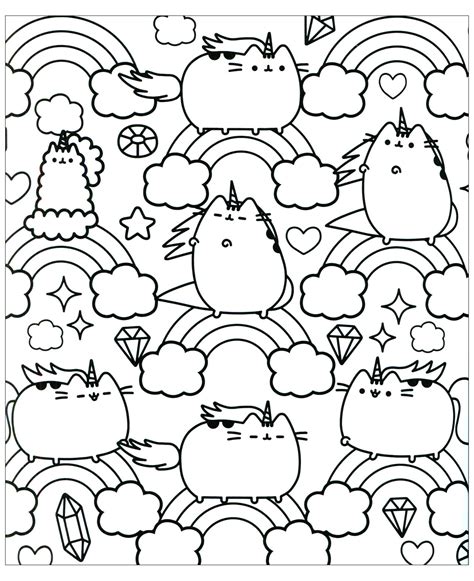 Chat Pusheen Et Arc En Ciel Coloriages De Kawaii à Imprimer