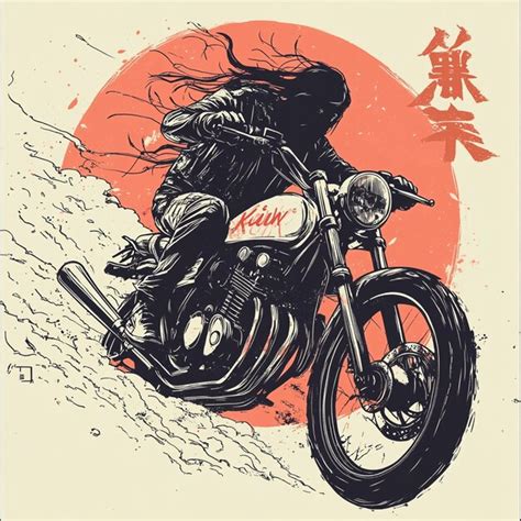 Biker Illustration With Japanese Style Premium Ai Generated Image