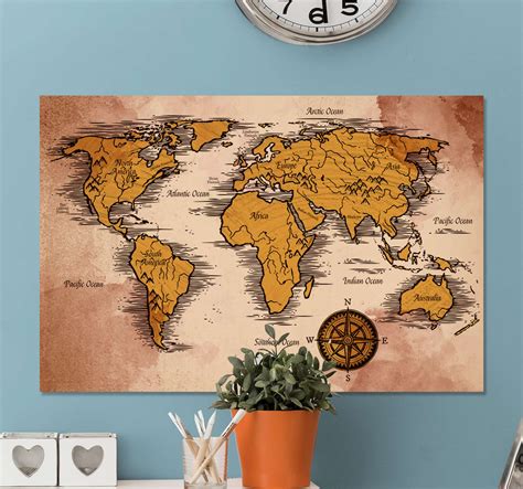 Quadro Decorativo Mapa Mundi Vintage Nomes Tenstickers