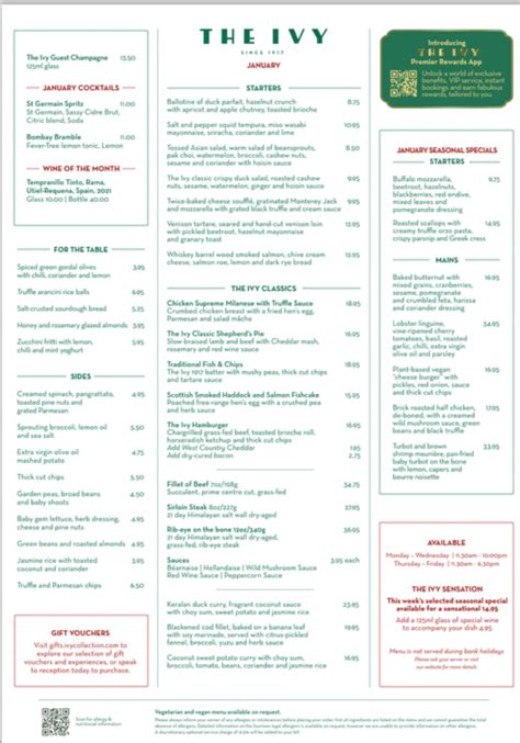 The Ivy In The Lanes Brighton S Full Menu Online