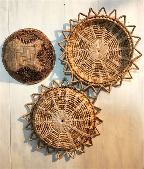 Woven Straw Wall Baskets Rattan Basket Trays Starburst Etsy Baskets