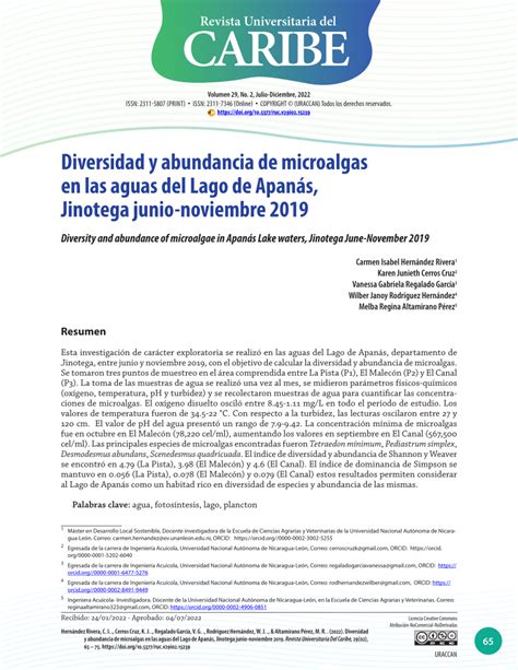 Pdf Diversidad Y Abundancia De Microalgas En Las Aguas Del Lago De