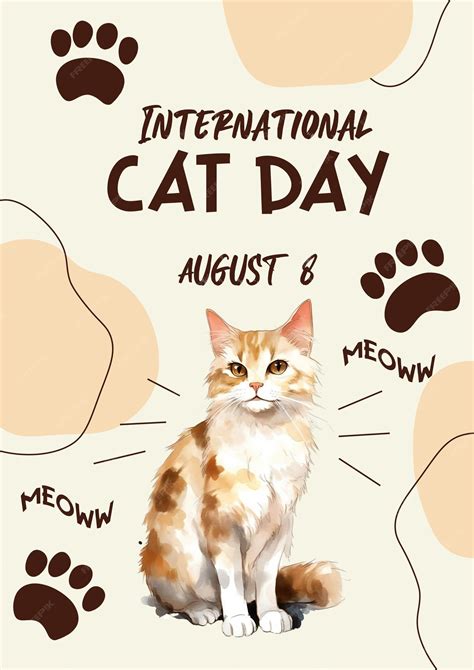 Premium Psd International Cat Day Poster Cat Illustration