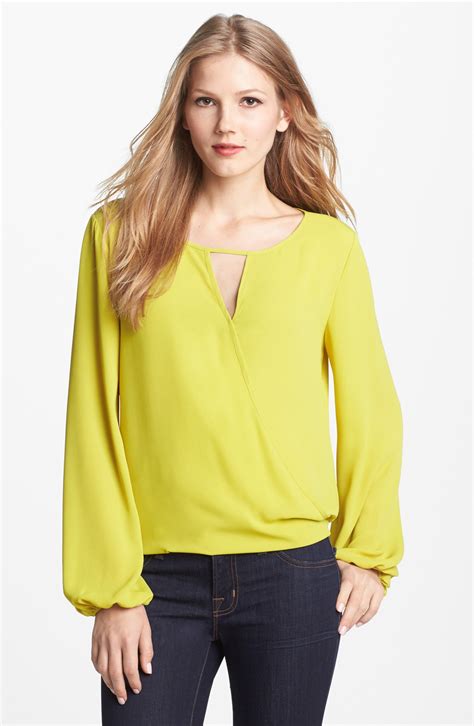 Vince Camuto Wrap Front Blouse In Yellow Bright Yellow Lyst