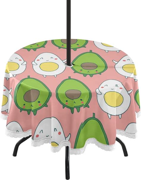 Hyjoy Cute Cartoon Avocado Round Tablecloth Waterproof Table Cover