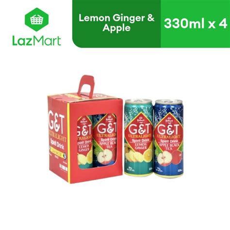 G T Ultralight Spirit Drink Lemon Ginger Apple Black Tea 330mlx4