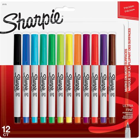 Sharpie Permanent Markers Ultra Fine Point Assorted Colors 12 Count