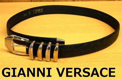 【やや傷や汚れあり】イタリア製gianni Versace ジャンニヴェルサーチのデザイン革ベルト黒ブラック75レザー メンズ クロコ