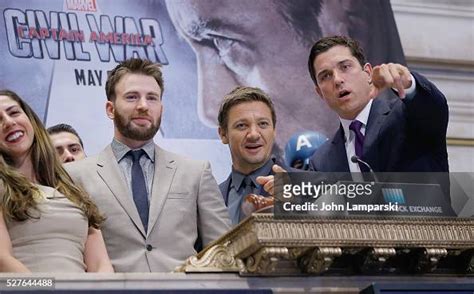 Chris Evans Jeremy Renner And Tom Farley President Of Nyse Group At News Photo Getty Images