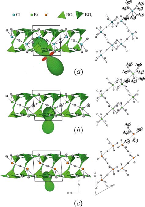 Crystal structures of Ag 4 B 7 O 12 X, where X = (a) Cl, (b) Br, 12 and ...