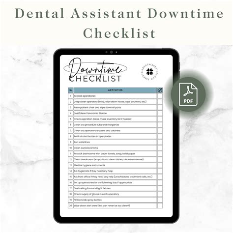 Dental Assistant Downtime Duties Checklist Etsy