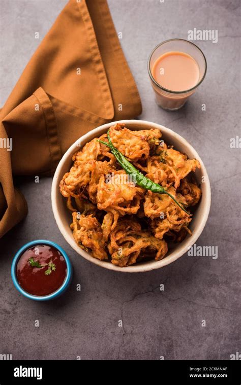 Fried Onion Pakora Or Pyaj Pakoda Also Known As Crispy Kanda Bhaji