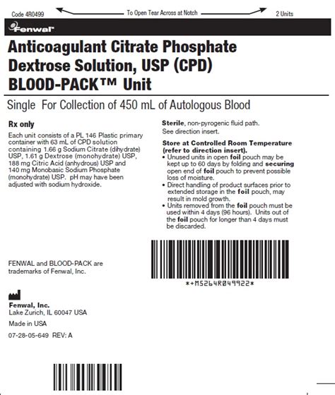 Cpd Anticoagulant Citrate Phosphate Dextrose Cpd Solution