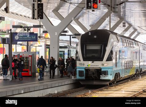 Salzburg Austria March 03 2018 Electric Train And Passengers At