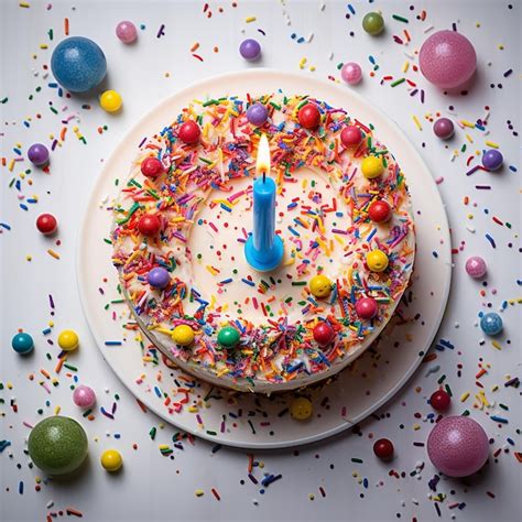 Premium Ai Image Colorful Birthday Cake With Sprinkles And Candles