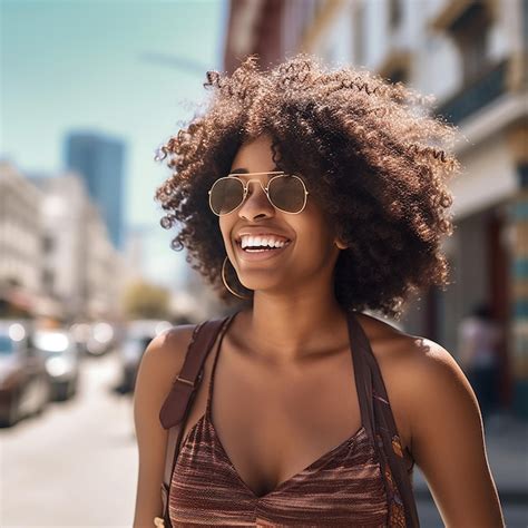 Premium Ai Image Beautiful Smiling African Woman Wearing Sunglasses