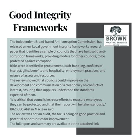 Good Integrity Framework Brown Auditing Services