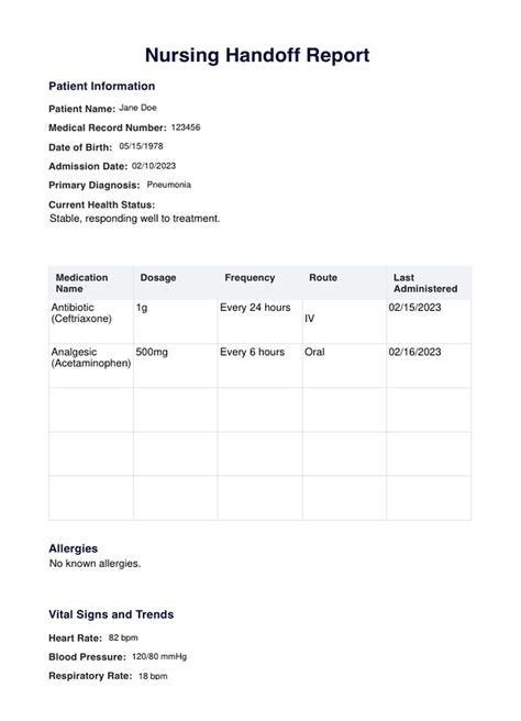 Nursing Handoff Report Template And Example Free Pdf Download
