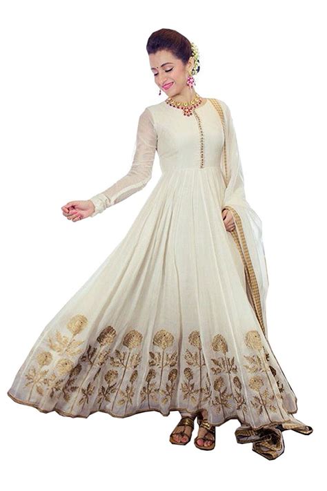 Buy Tanya Designer Beige Georgette Anarkali Semi Stitched Suit