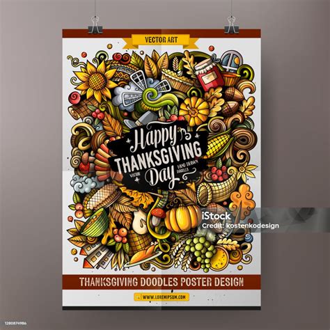 Dessin Animé Coloré Dessiné À La Main Doodles Happy Thanksgiving Modèle