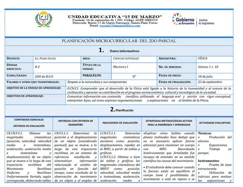 Planificación Microcurricular DE Física DEL 3RO Parcial DE 2DO DE B G U