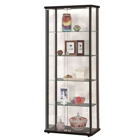 Tall 5 Shelf Delphinium Glass Curio Cabinet With Display Door For Home Black And Clear