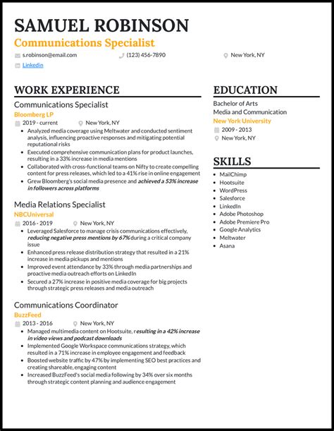 Communications Resume Examples To Land A Job In