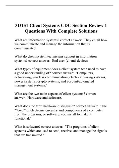 3D151 Client Systems CDC Section Review 1 Questions With Complete